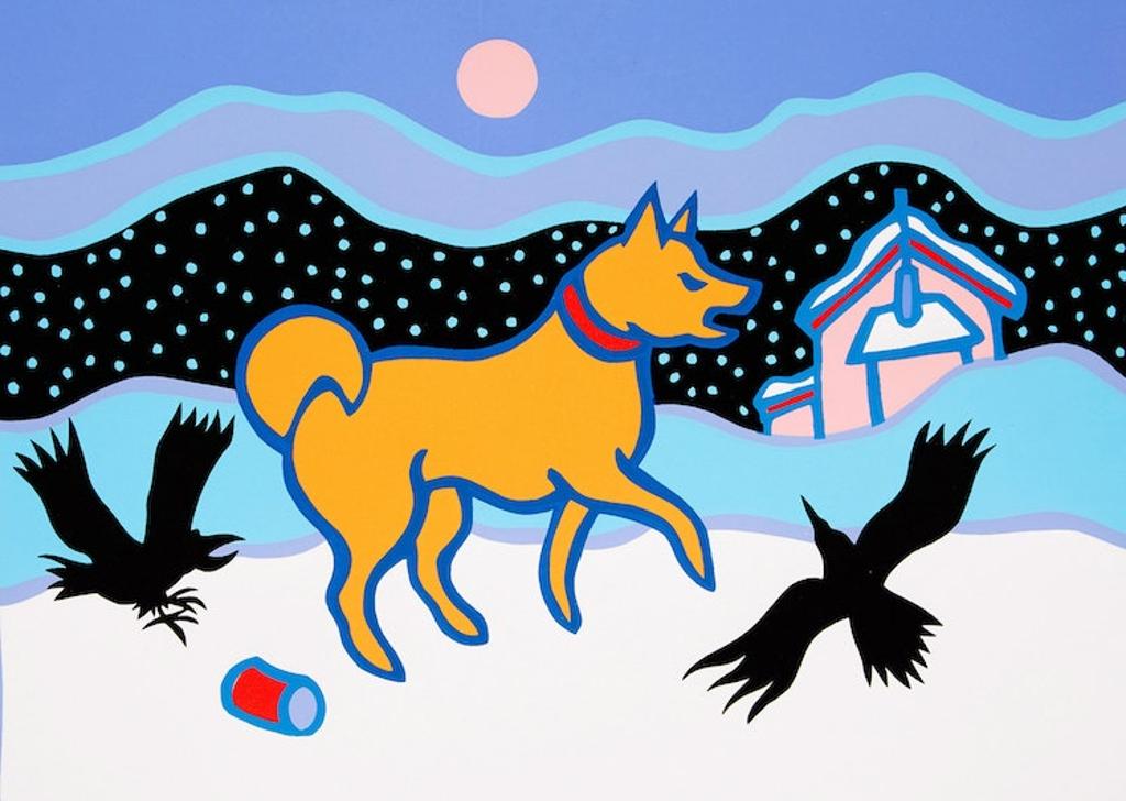Ted Harrison (1926-2015) - Snowdog; Alaska Snowfall