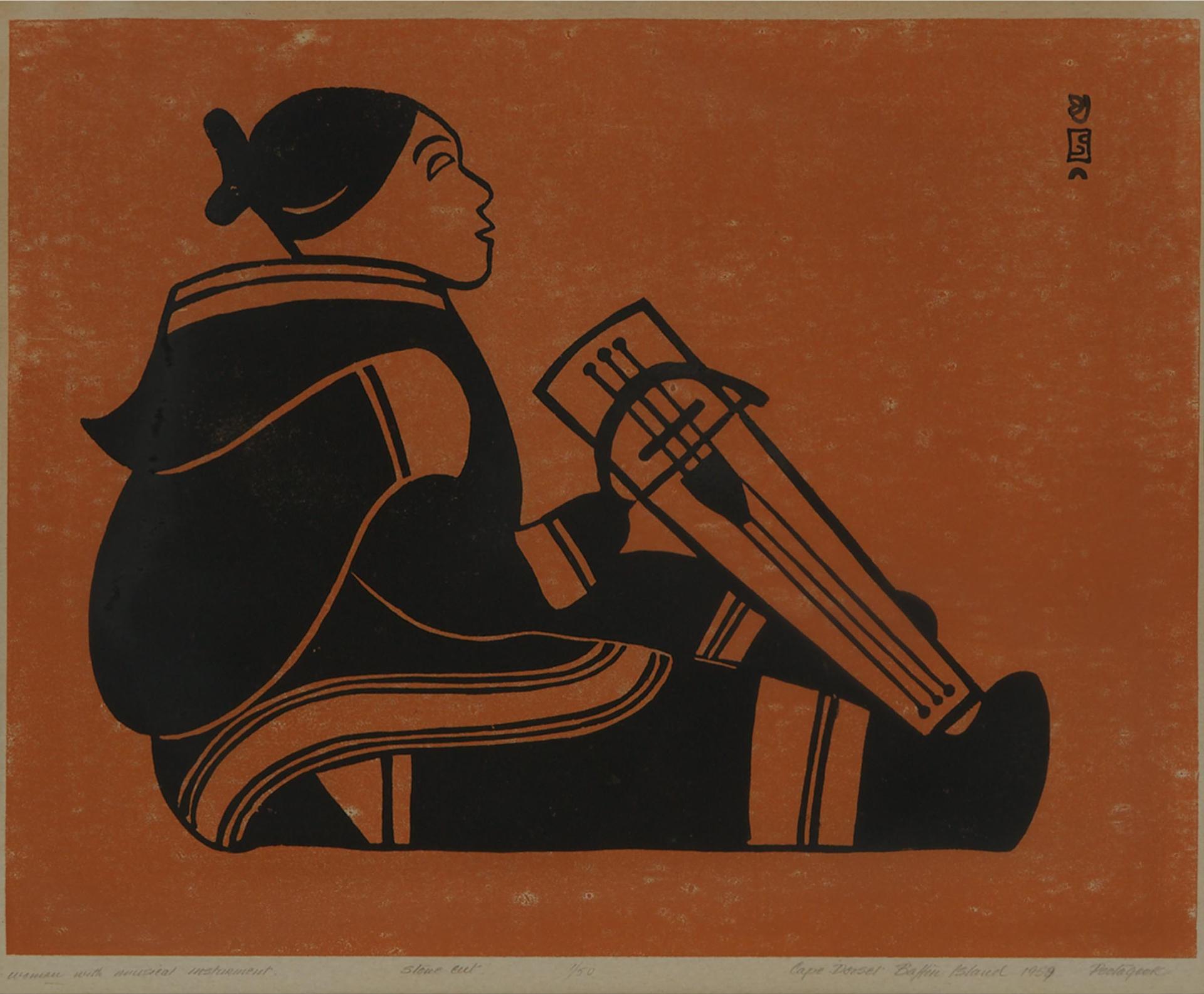 Joseph Pootoogook (1887-1958) - Woman With Musical Instrument