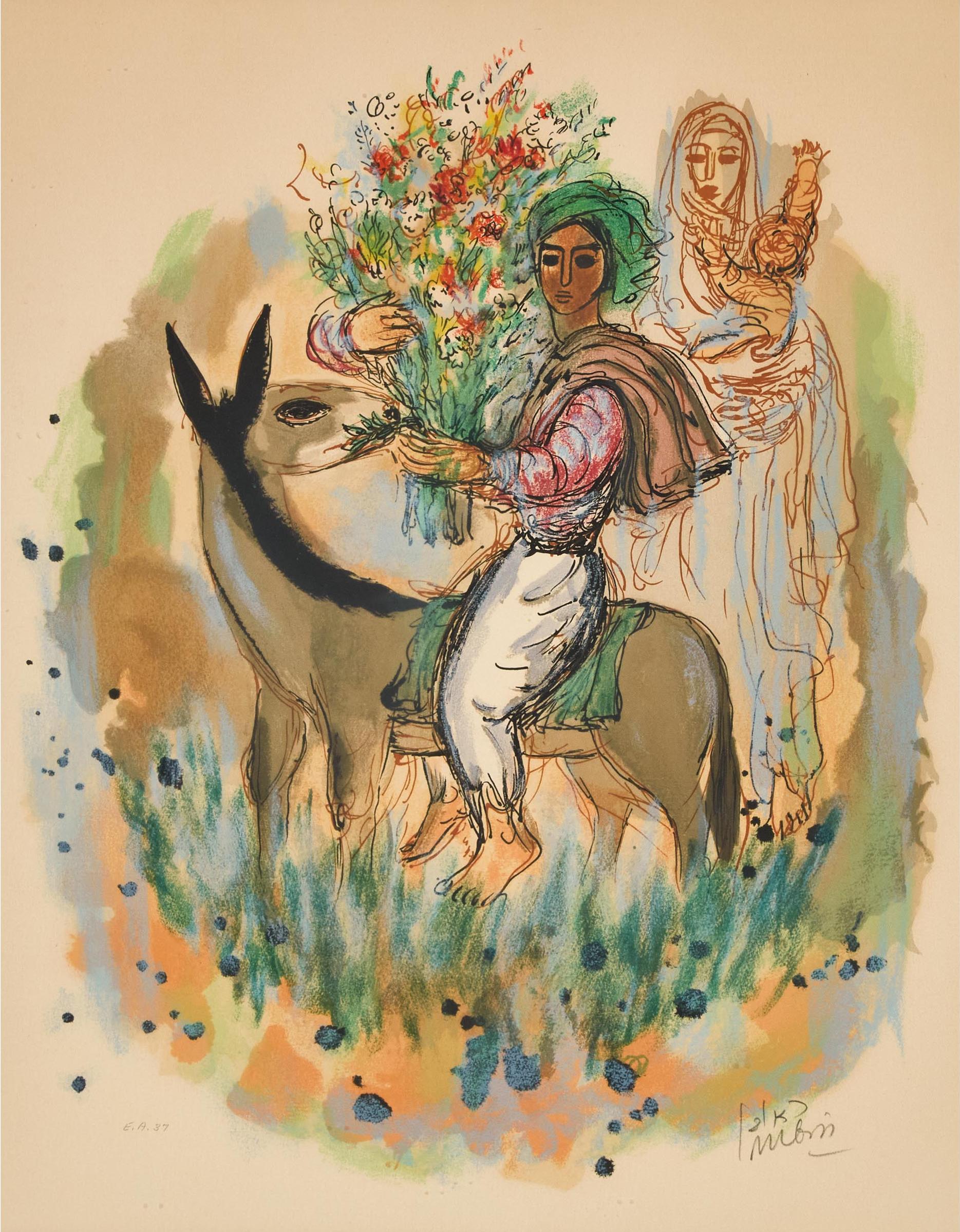 Reuven Rubin (1893-1974) - Untitled (Donkey And Two Figures), 1972