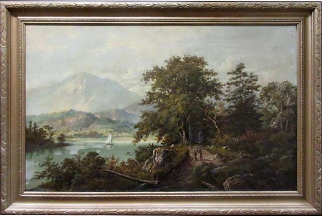 Alexander Francois Loemans (1816-1898) - Travellers By Lake With Sailboat