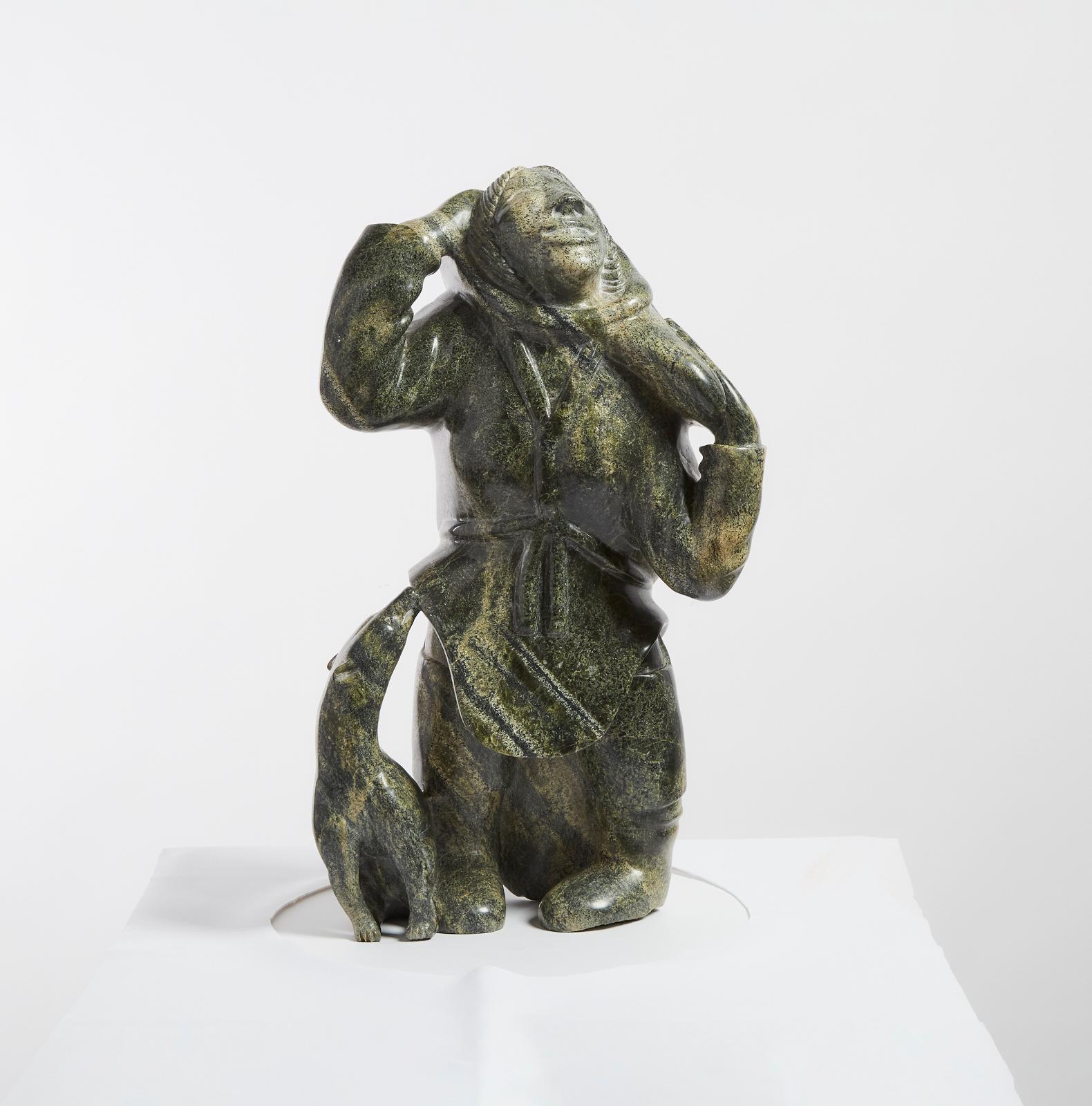 Pitseolak Niviaqsi (1947-2015) - Standing Woman With Dog At Her Side