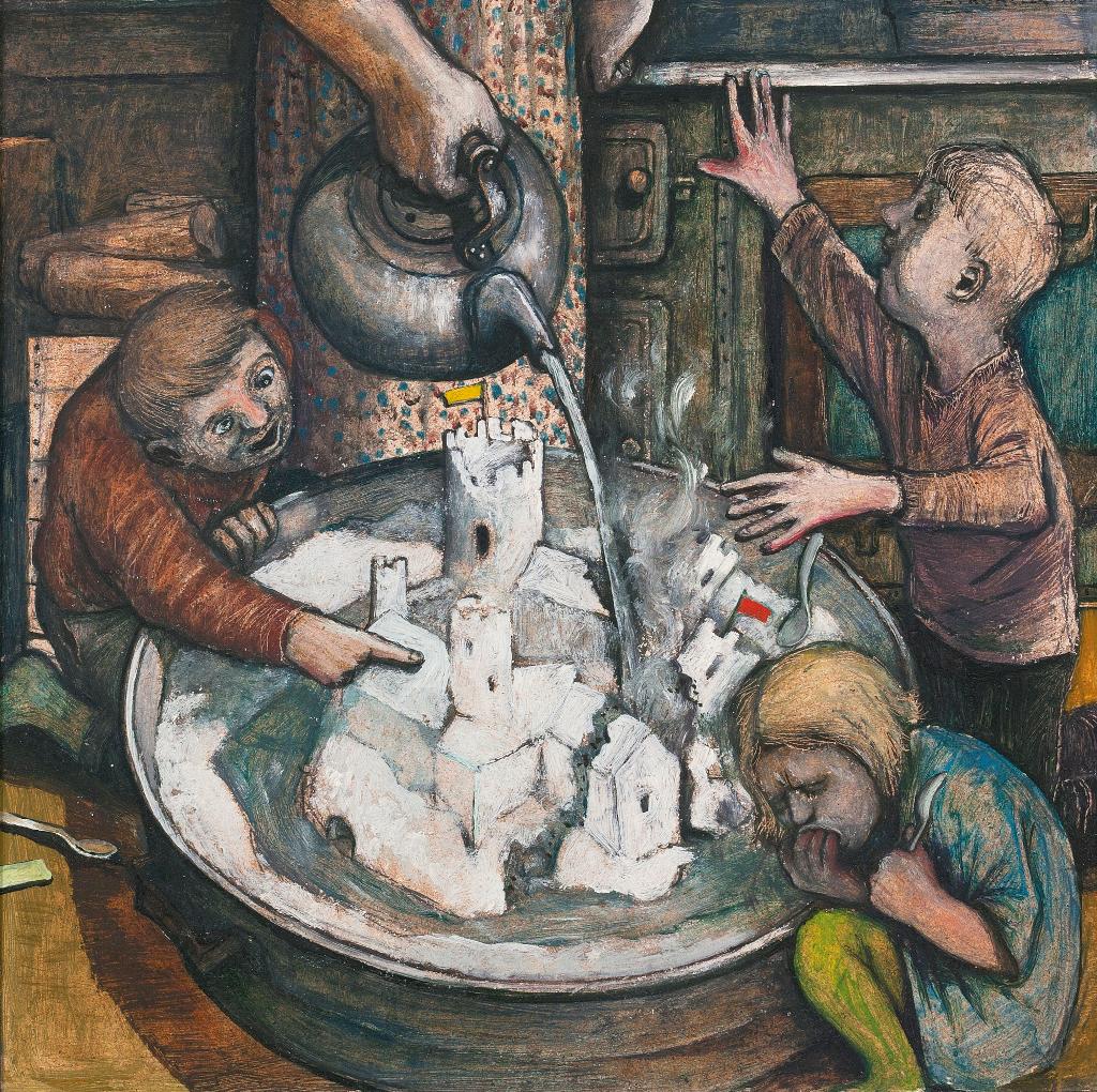 William Kurelek (1927-1977) - Spoiling the Snow Carving