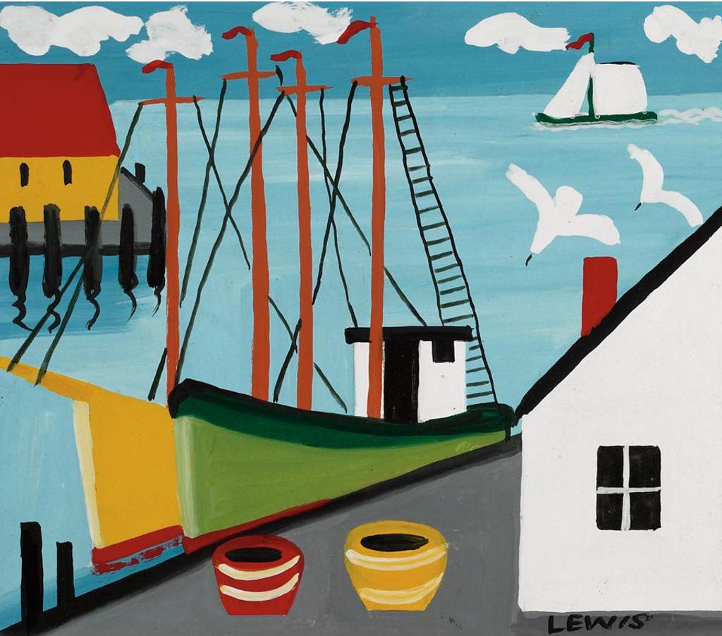 Maud Kathleen Lewis (1903-1970) - Docked At Harbour, Nova Scotia