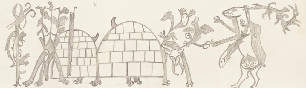 Iyola Kingwatsiak (1933-2000) - Composition (Igloo and Caribou Spirits), Early 1960s