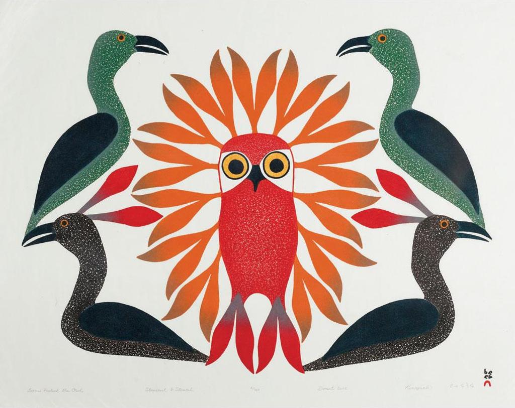 Kenojuak Ashevak (1927-2013) - Loon Protects The Owl
