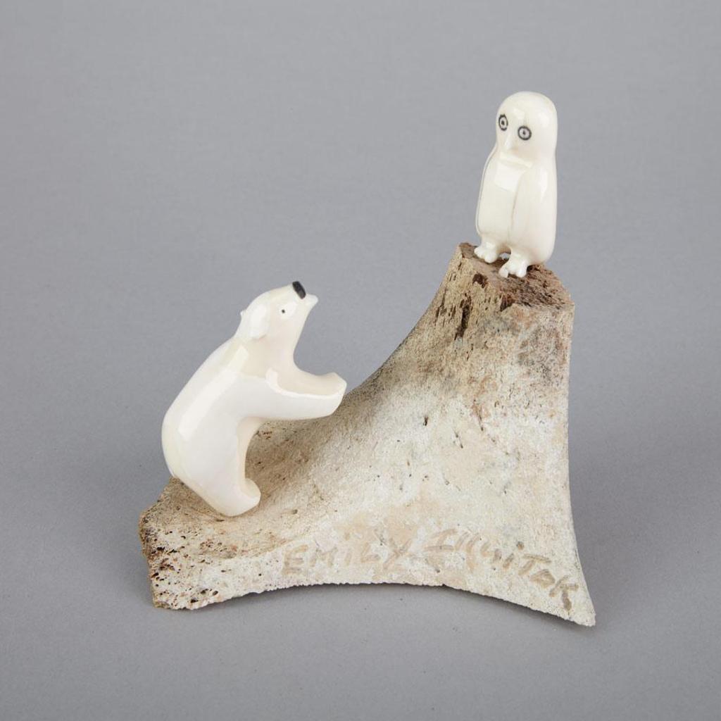 Emily Pangnerk Illuitok (1943-2012) - Polar Bear And Owl Scene