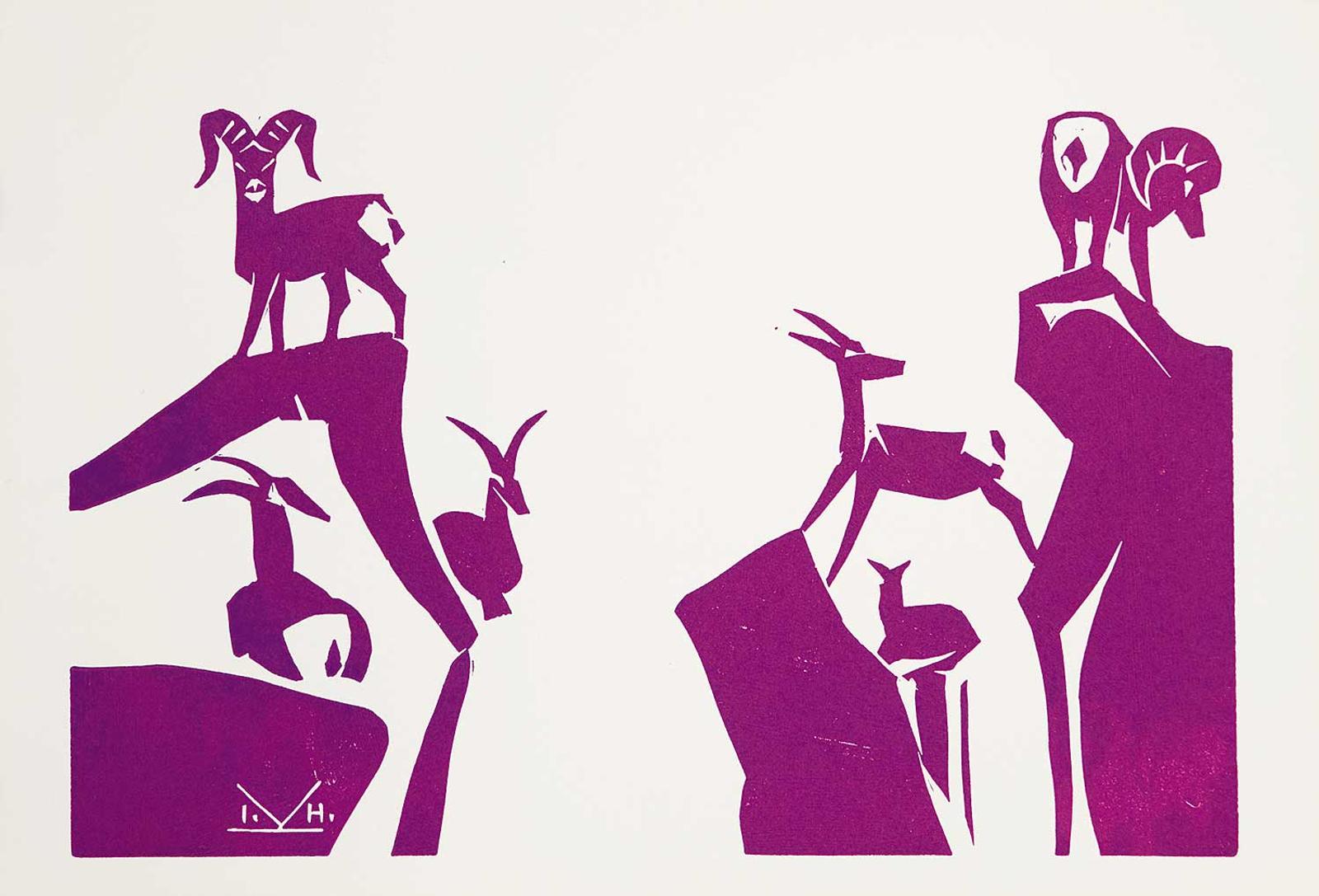 Illingworth Holey (Buck) Kerr (1905-1989) - Untitled - Goats Scaling the Mountains