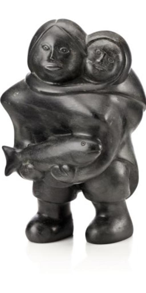 Mathew Aqigaaq (1940-2010) - Mother and Child, Holding a Fish