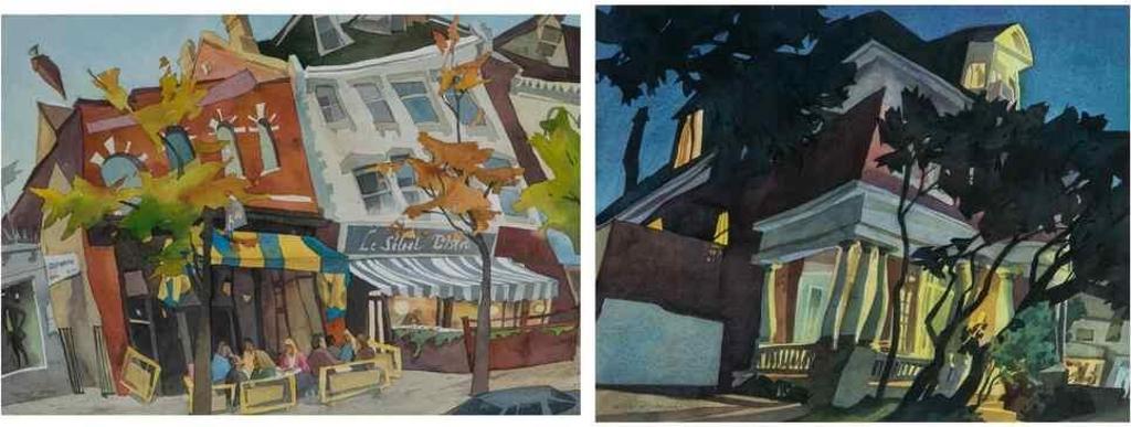 Rudolf Stussi (1947) - Two watercolours of city streets
