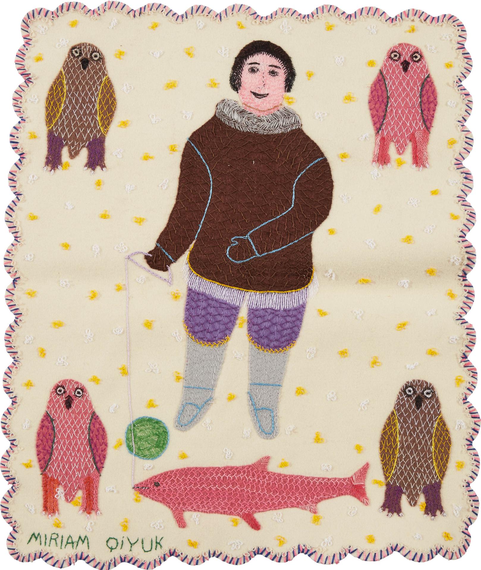 Miriam Nanurluk Qiyuk (1933) - Untitled (Fishing With Owls)