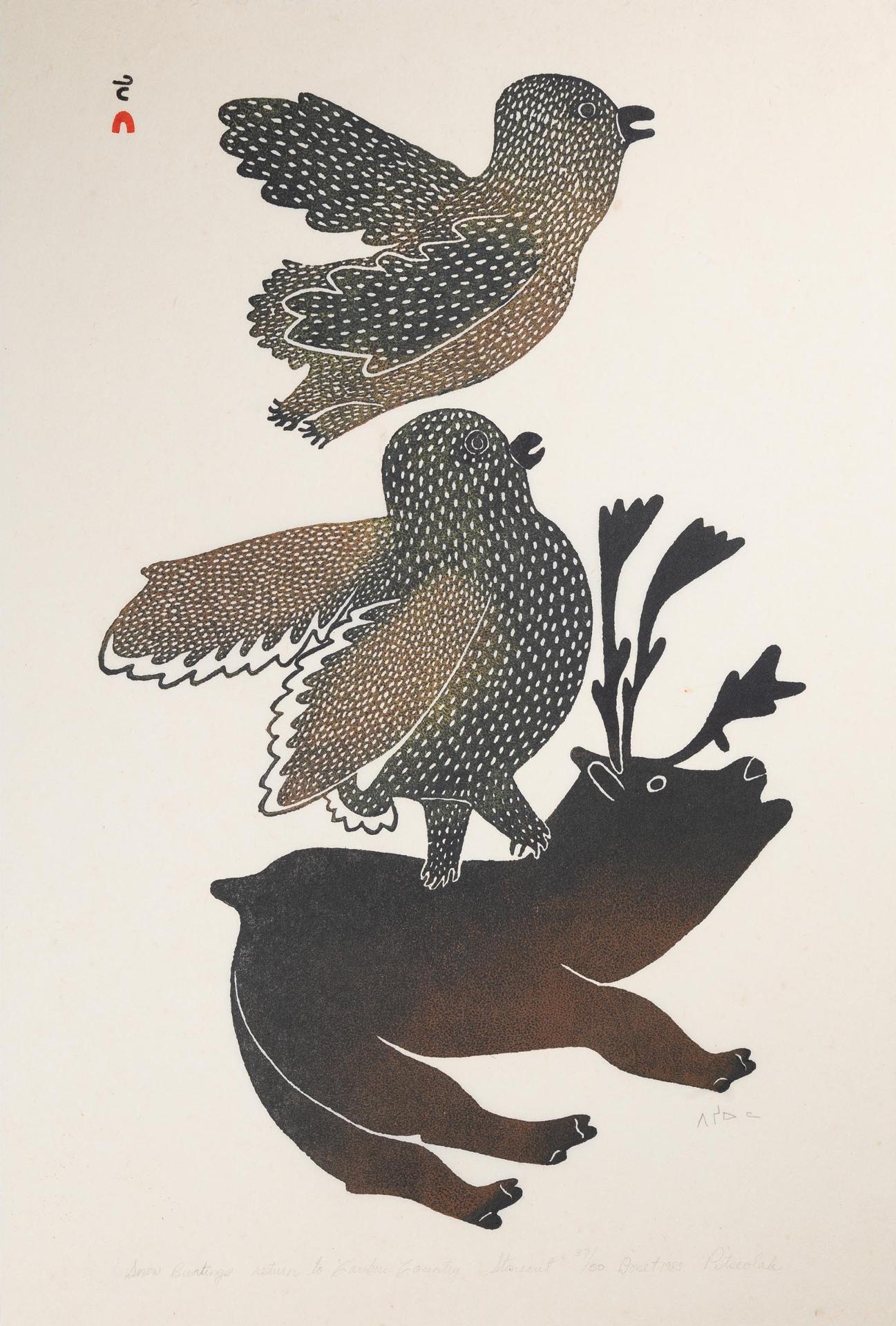 Pitseolak Ashoona (1904-1983) - Snow Buntings Return To Caribou Country, 1983