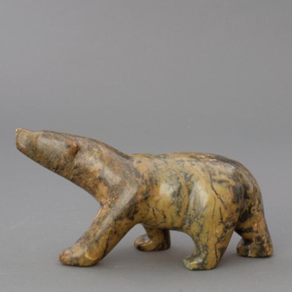 Matthew Petooloosie (1973) - Striated green stone carving of a polar bear