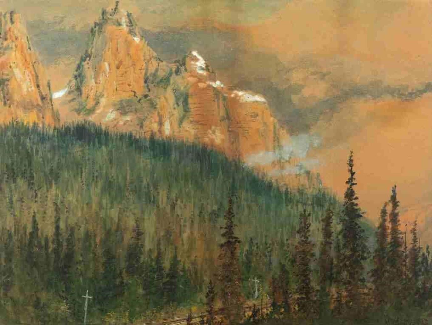 Marmaduke Matthews (1837-1913) - Mountainscape with Railway