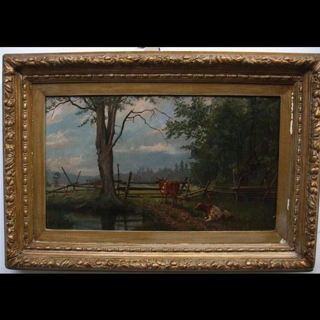 Thomas Mower Martin (1838-1934) - Cattle By Woodland Pool And Old Rail Fence