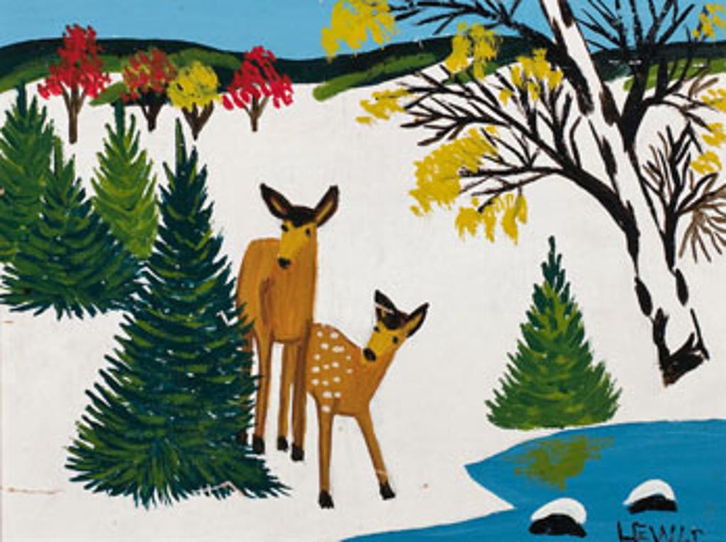 Maud Kathleen Lewis (1903-1970) - Fawn and Mother Deer, Winter