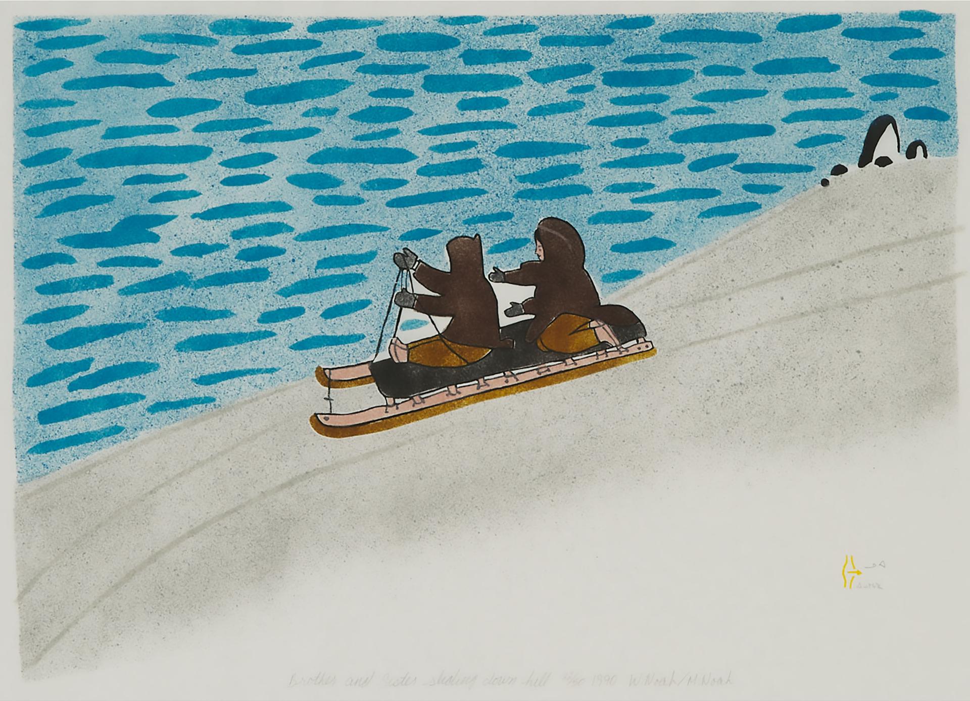Martha Noah (1943) - Brother And Sister Sledding Downhill