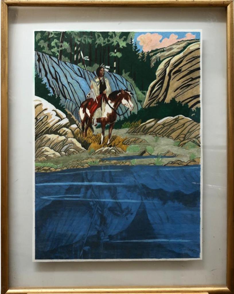 Anne Lampron - Warrior On Horseback By River