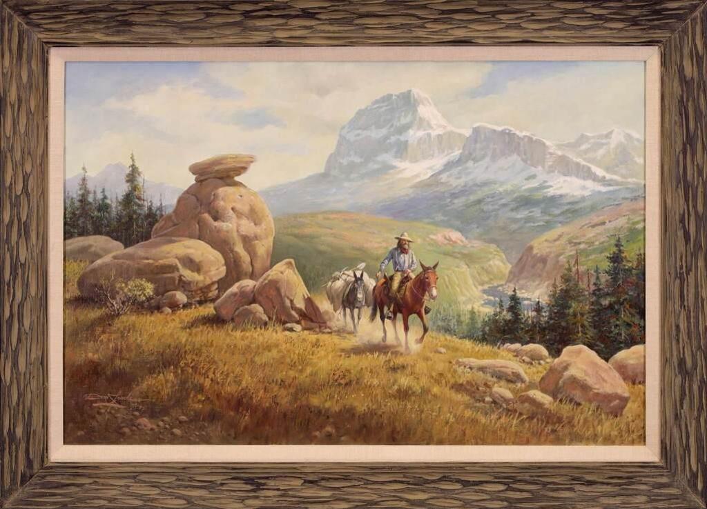 Don Frache (1919-1994) - Untitled, Rider with Packhorse in a Mountain Pass; 1975