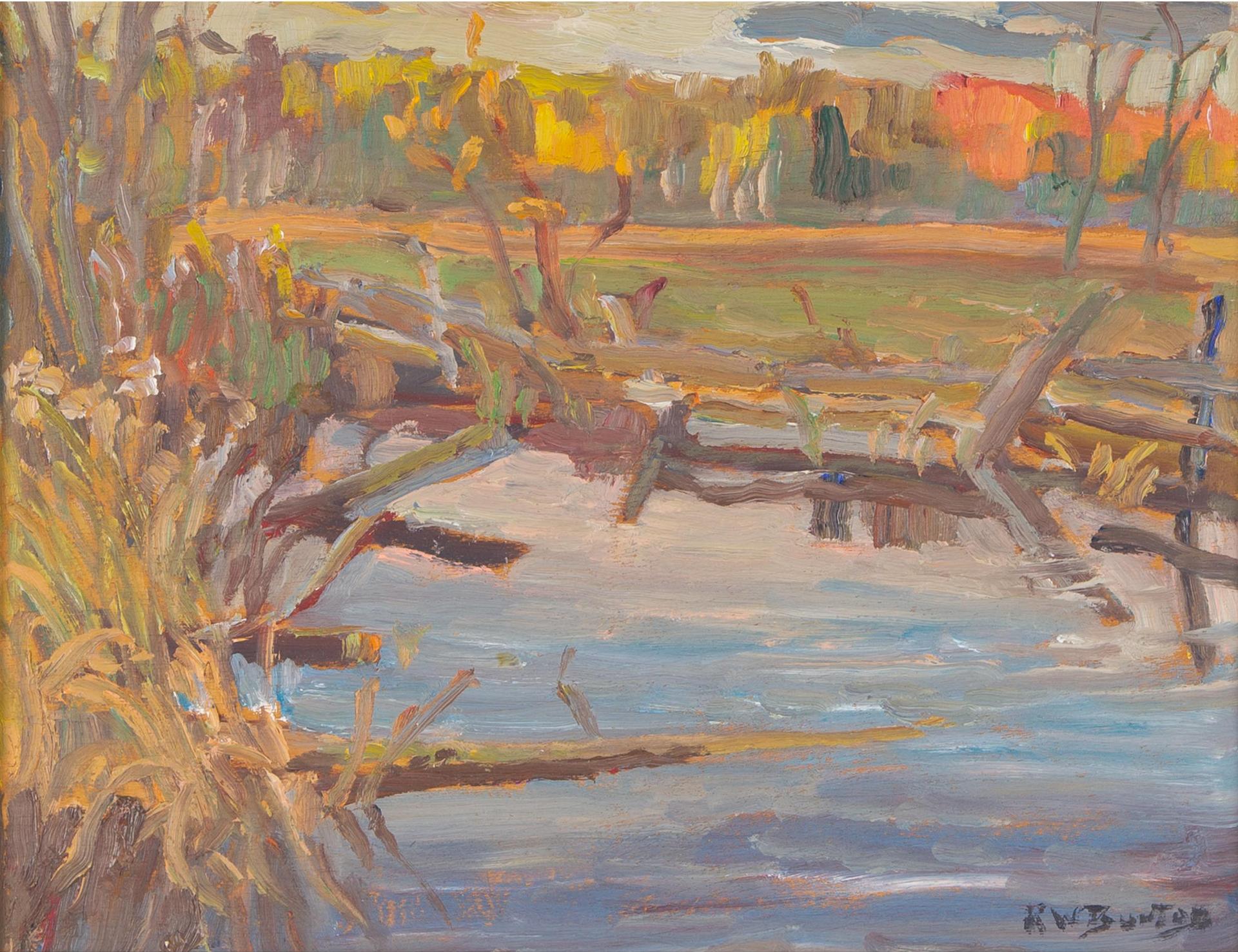 Ralph Wallace Burton (1905-1983) - Autumn 1971 (Log Fence And Reflections Lanark County On.)