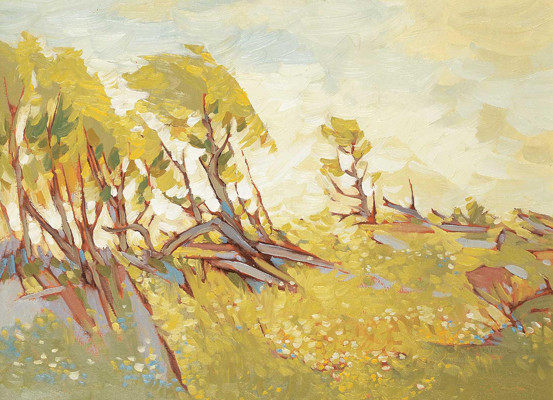 Luke Orton Lindoe (1913-1998) - Aspens and Flowers