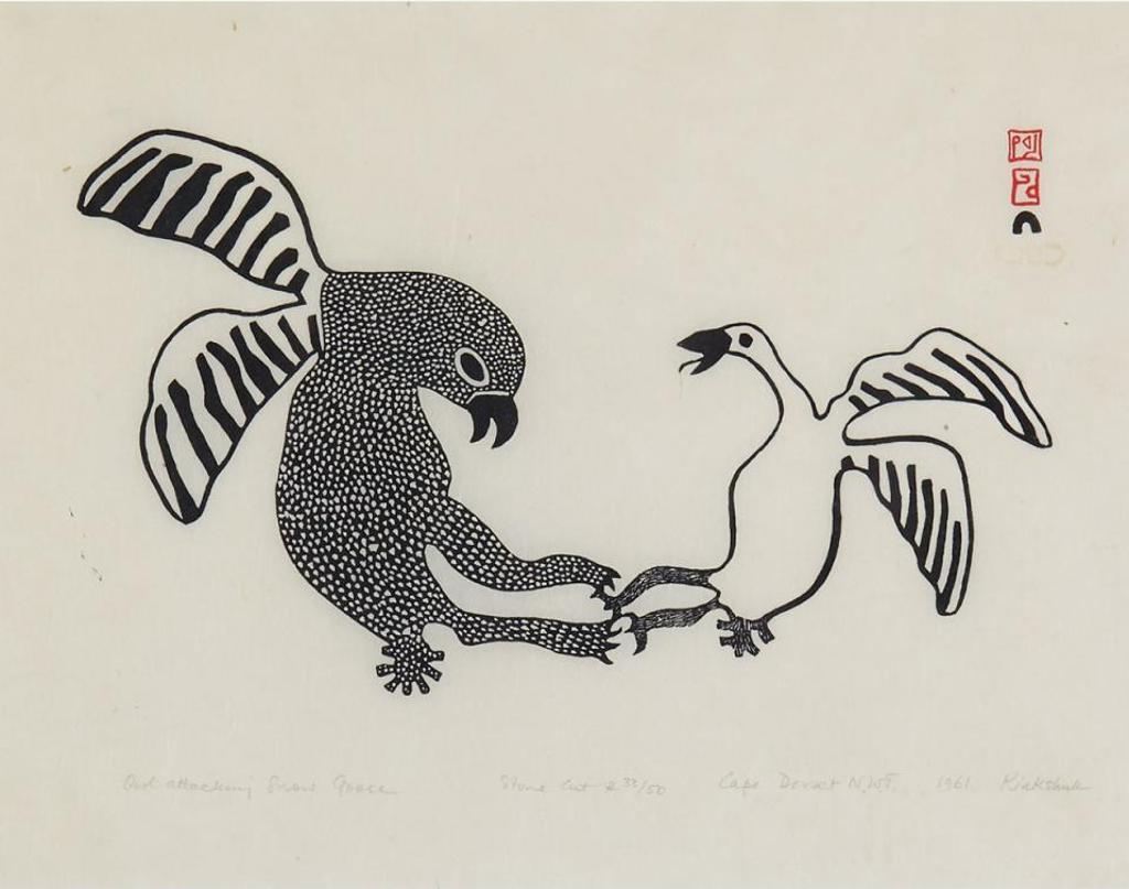 Kiakshuk (1886-1966) - Owl Attacking Snow Goose