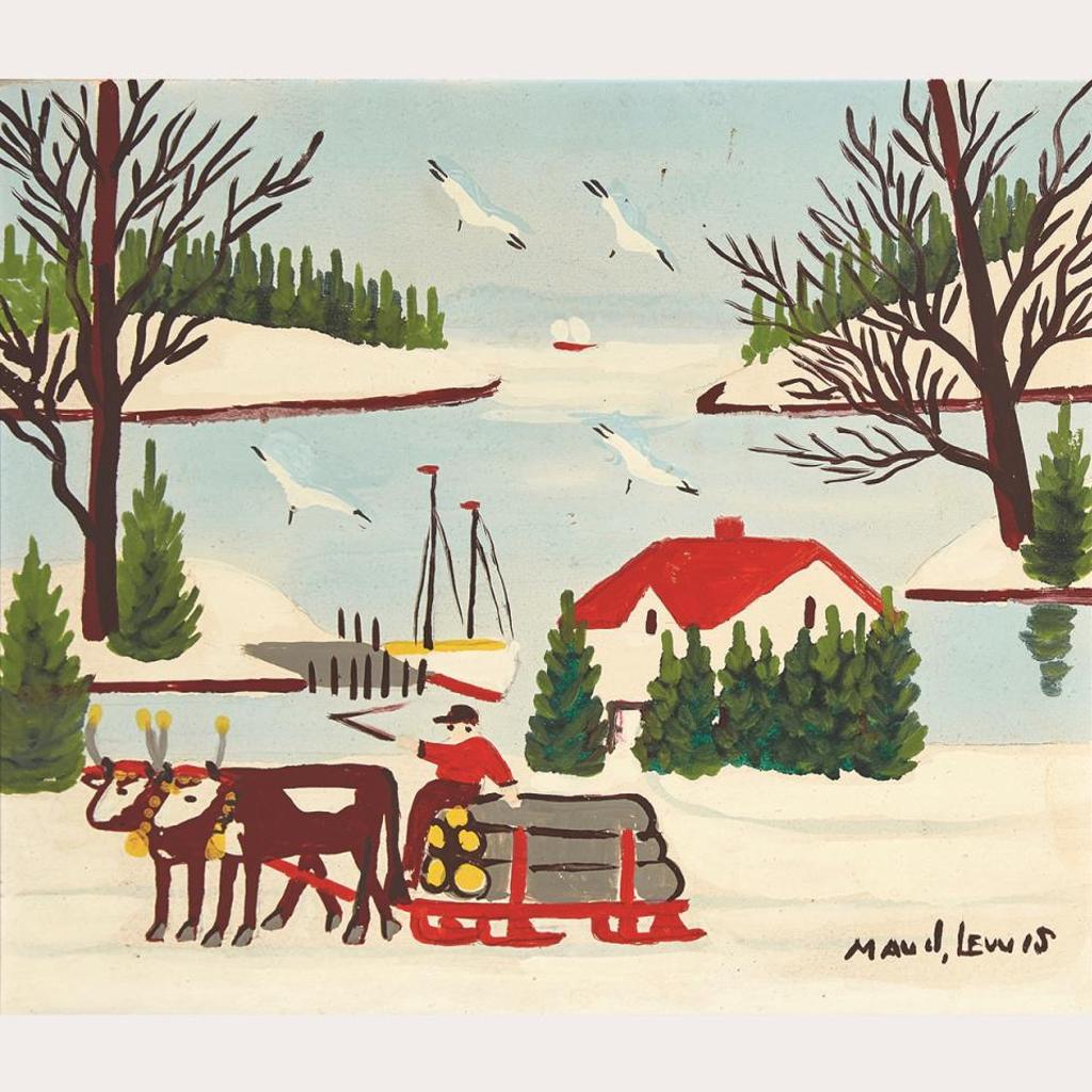Maud Kathleen Lewis (1903-1970) - Oxen Hauling Logs, Winter
