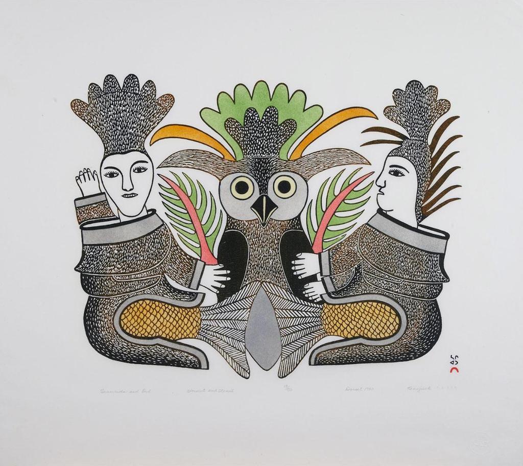 Kenojuak Ashevak (1927-2013) - Seamaids And Owl