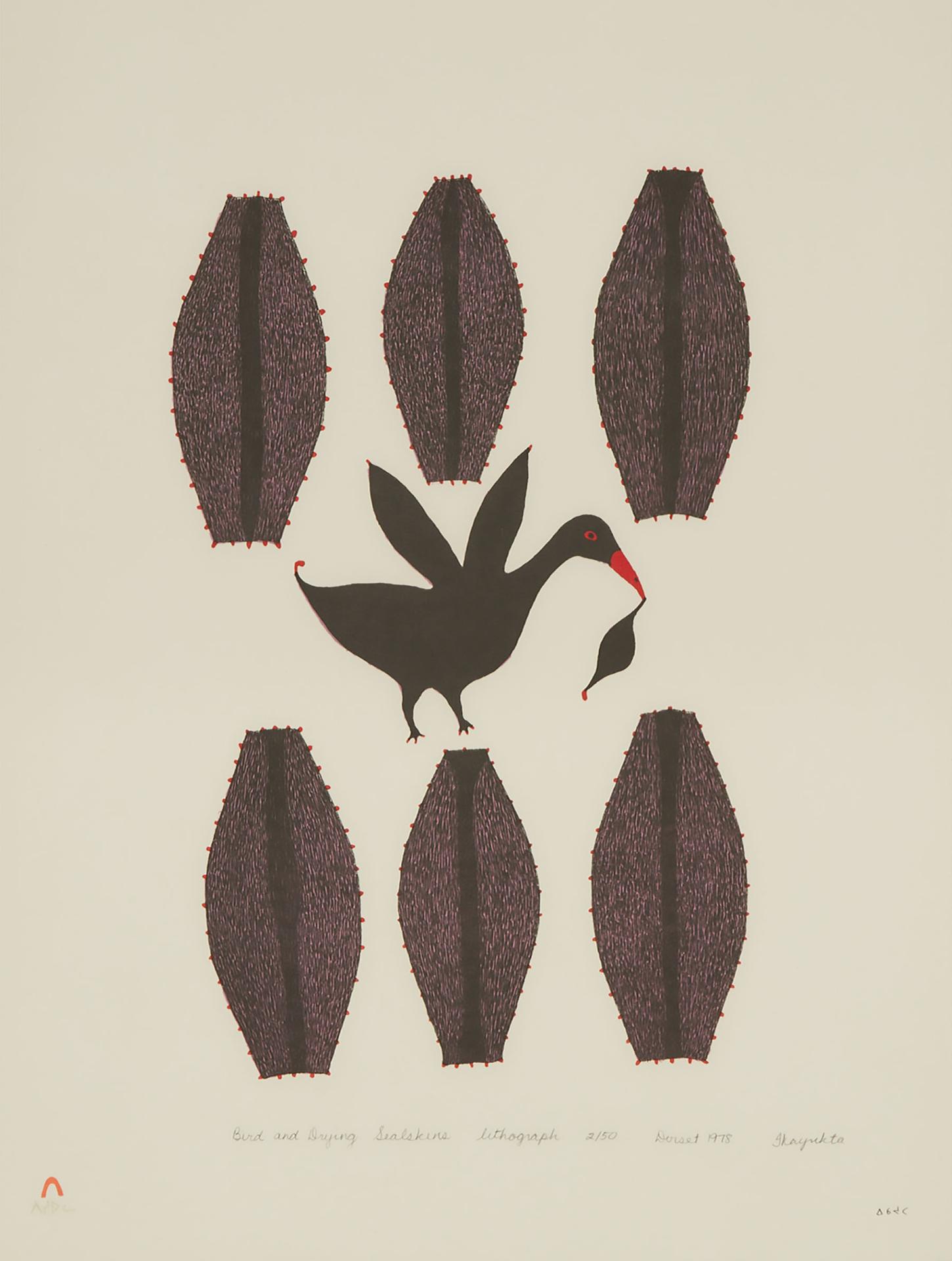 Ikayukta Tunnillie (1911-1980) - Bird And Drying Seal Skin, 1978