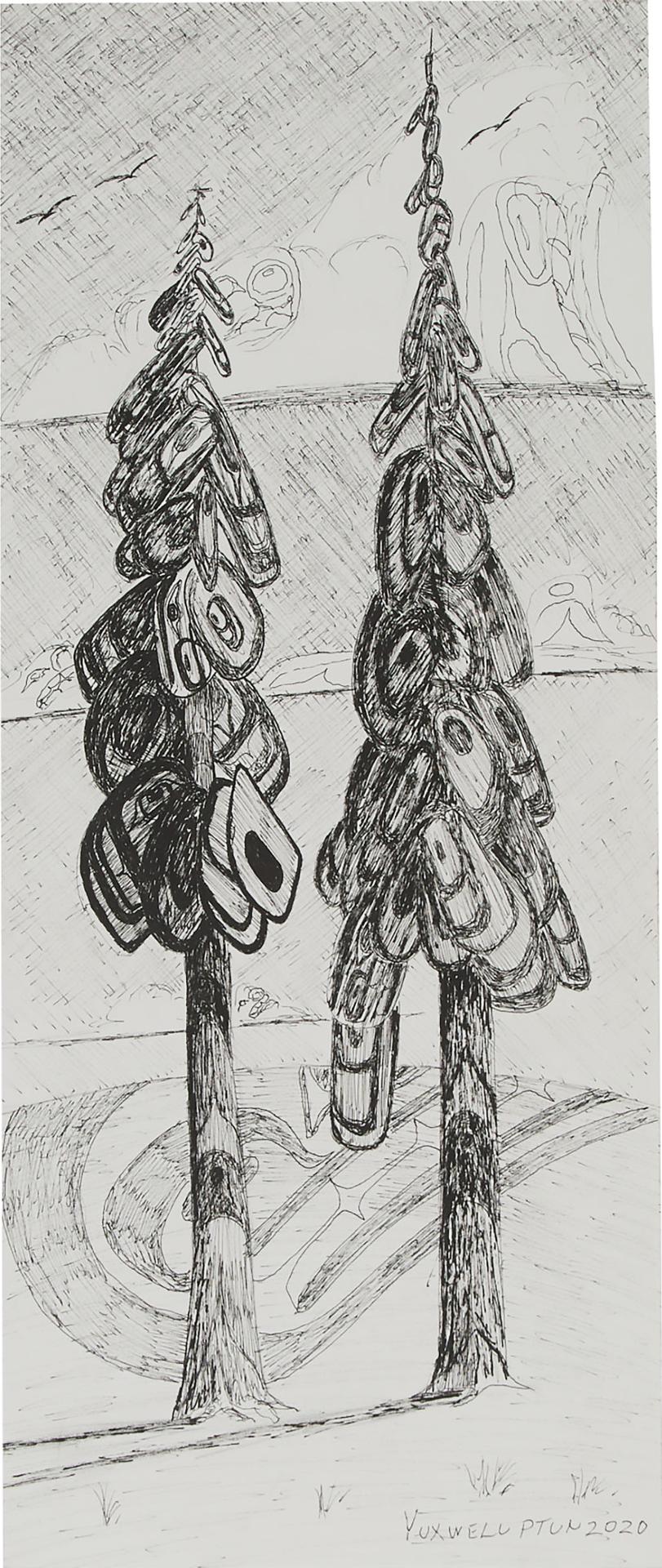 Lawrence Paul Yuxweluptun (1957) - Two Trees On The Land, 2020
