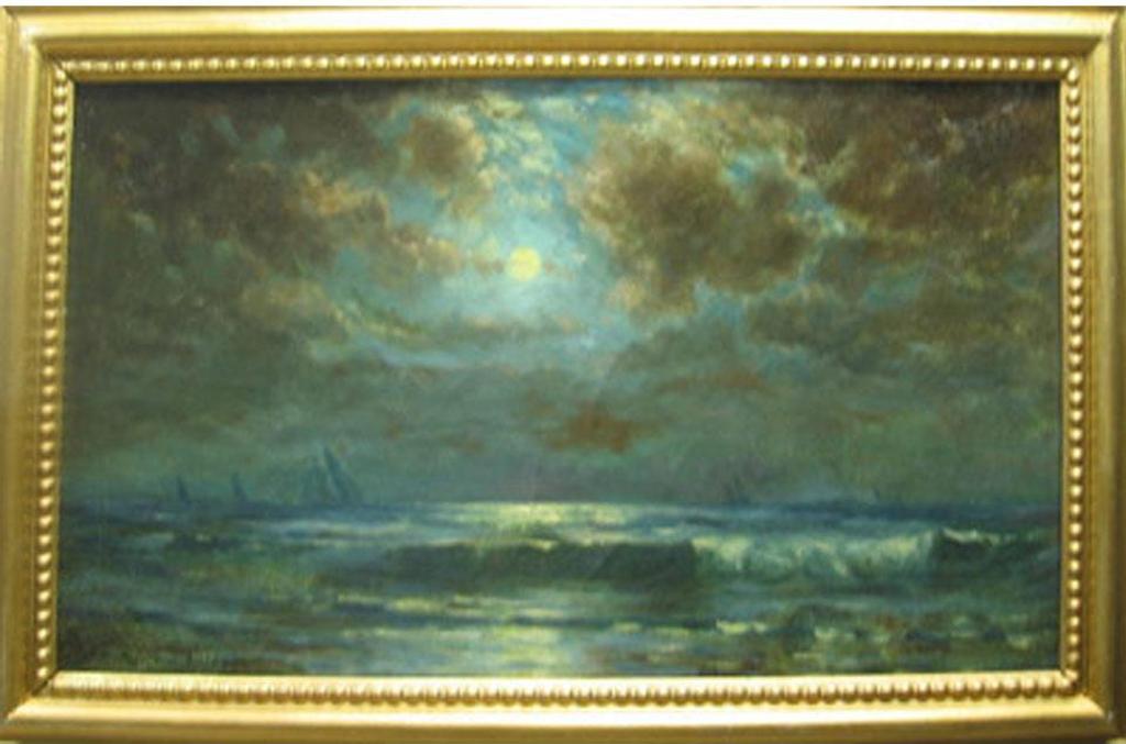 A. Rutherford Wilbur - Moonlit Harbour With Sailboats