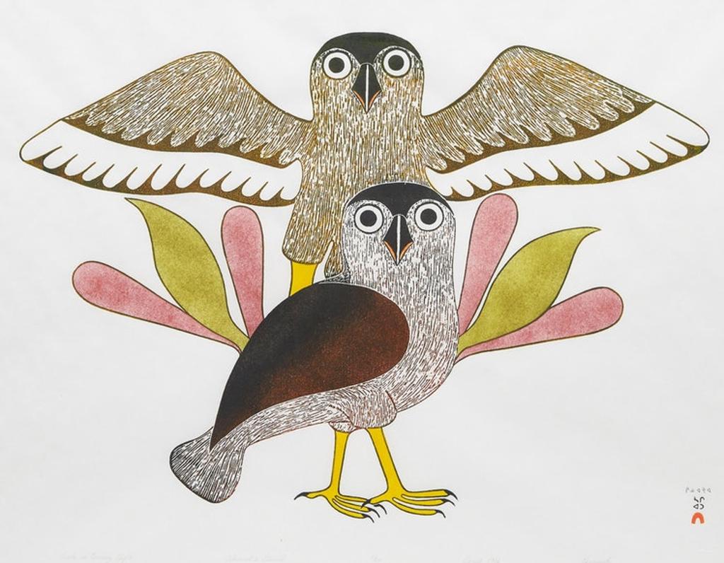 Kenojuak Ashevak (1927-2013) - Owls in Evening Light