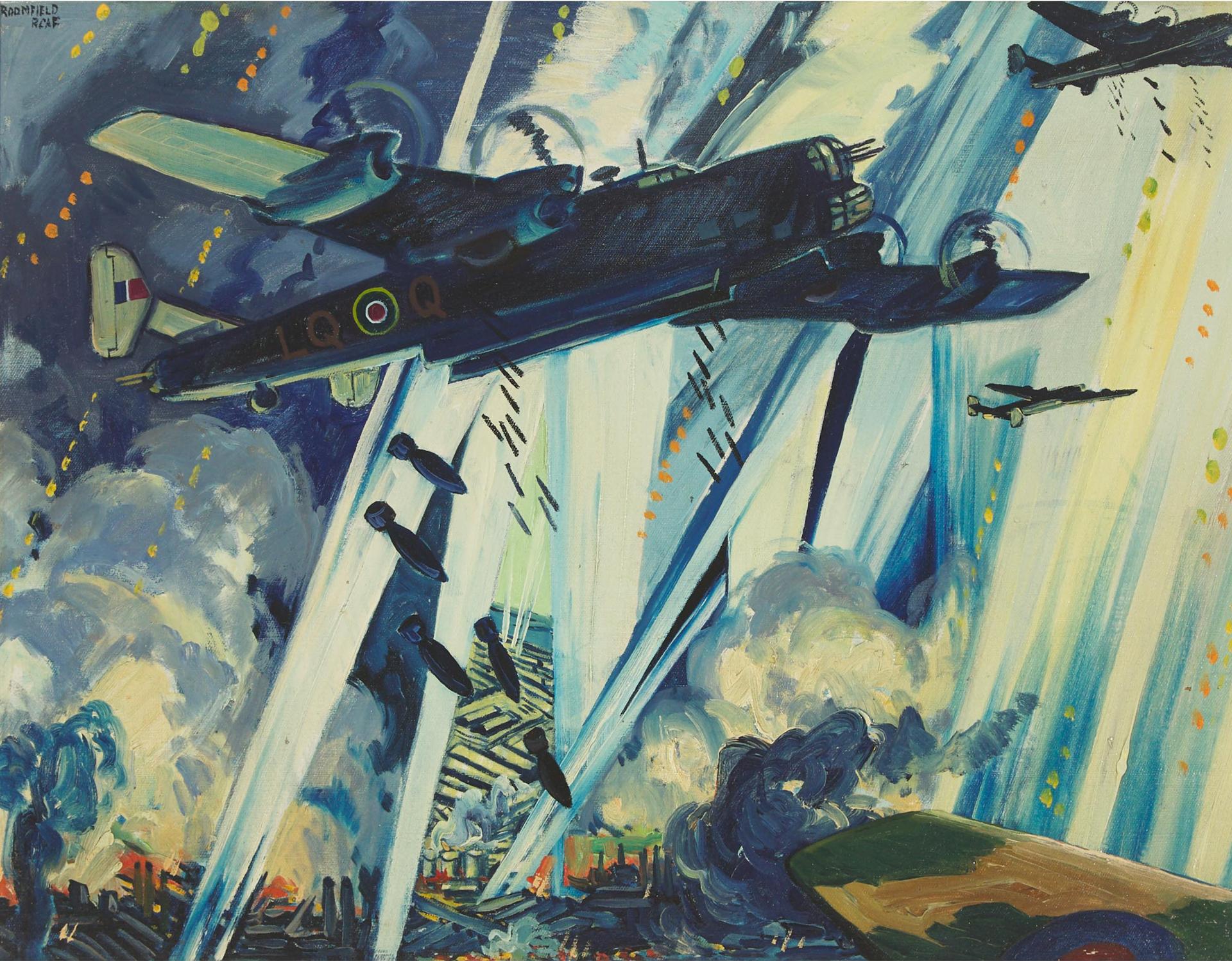 Adolphus George Broomfield (1906-1992) - German Searchlight Cones, Rcaf Bombers, Halifax, 6th Group, Yorkshire, England, 1943