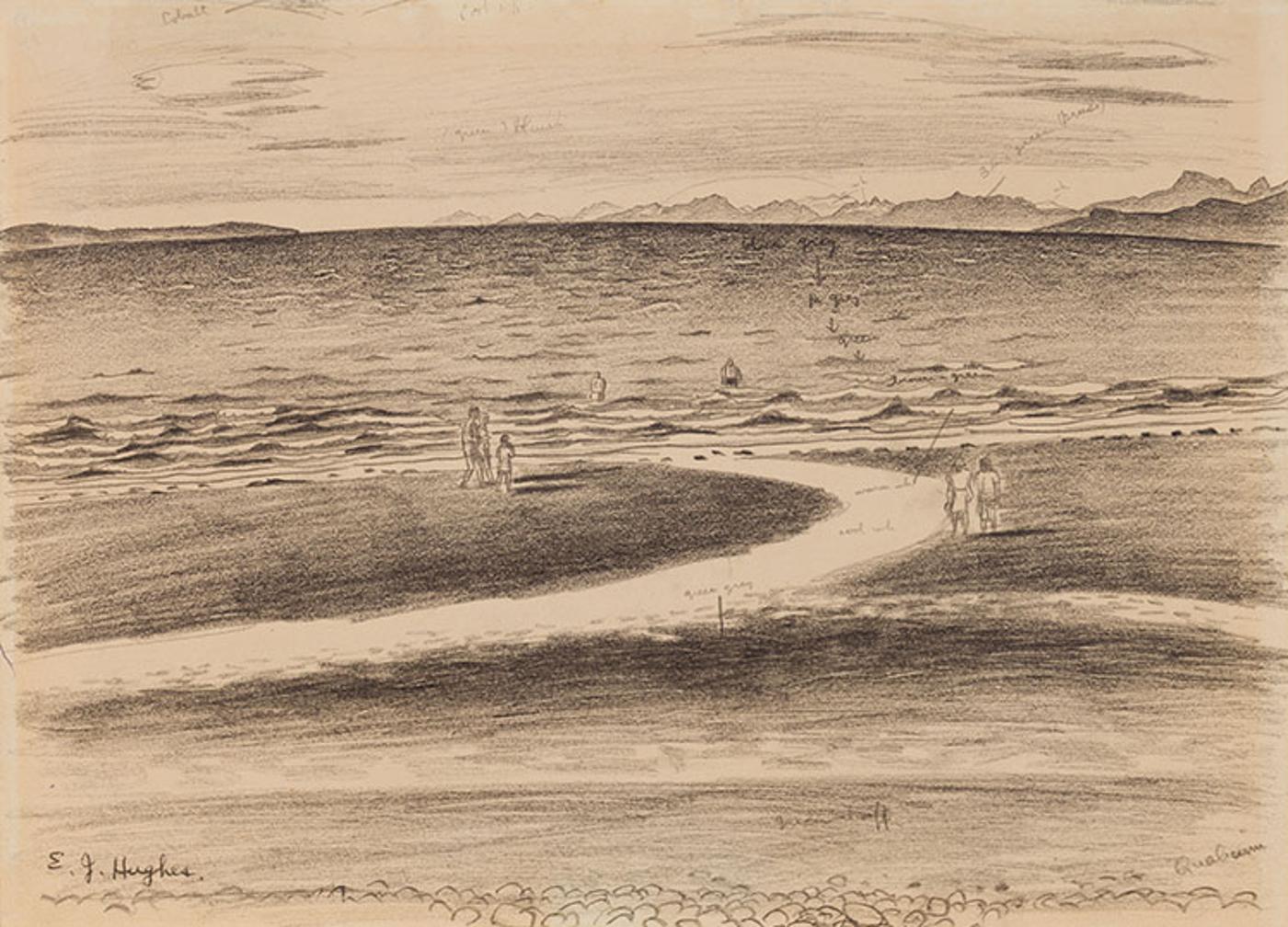 Edward John (E. J.) Hughes (1913-2007) - Looking North from Qualicum Beach (Low Tide at Qualicum)