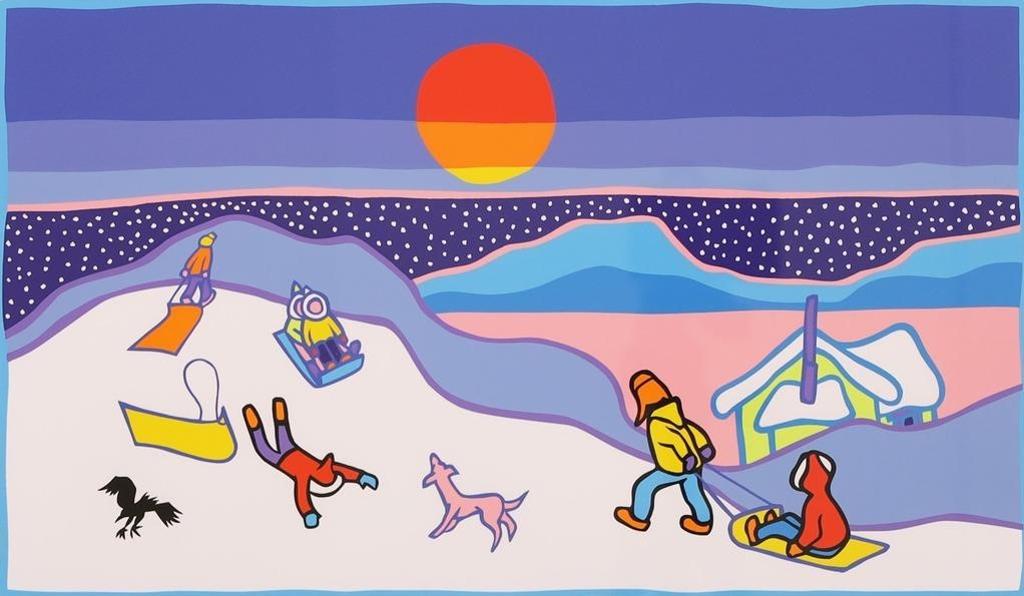 Ted Harrison (1926-2015) - Sledding; 1989