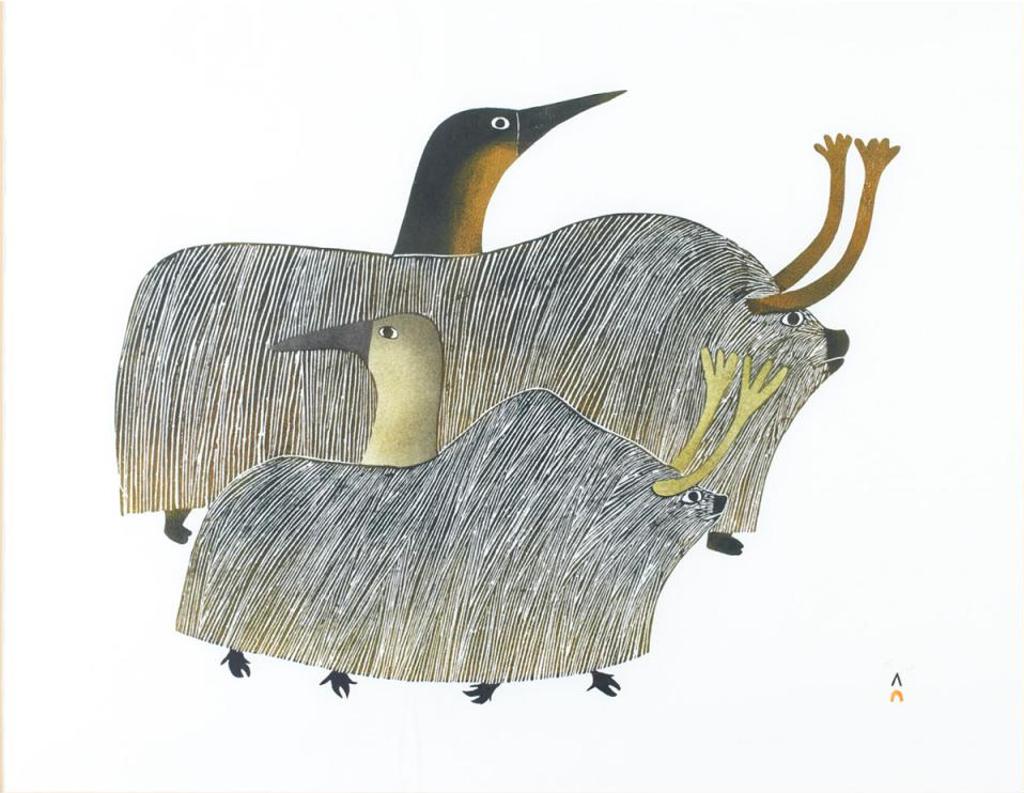 Pudlo Pudlat (1916-1992) - Loons Among Muskox