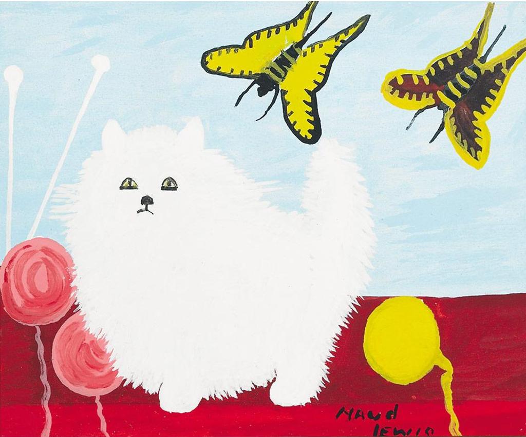 Maud Kathleen Lewis (1903-1970) - White Cat And Butterflies