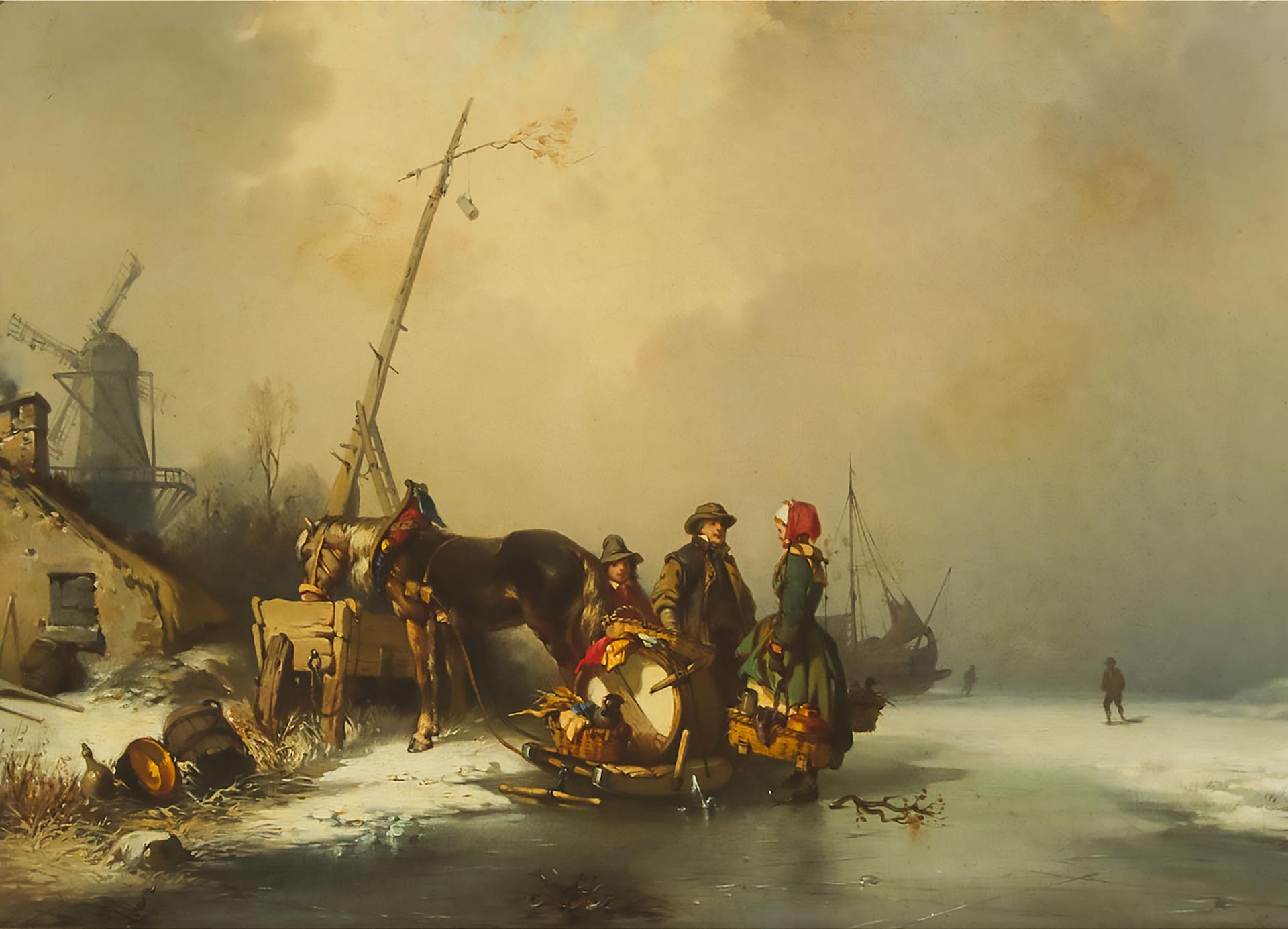 Eugène Modeste Edmond le Poitevin - Skaters On A Pond