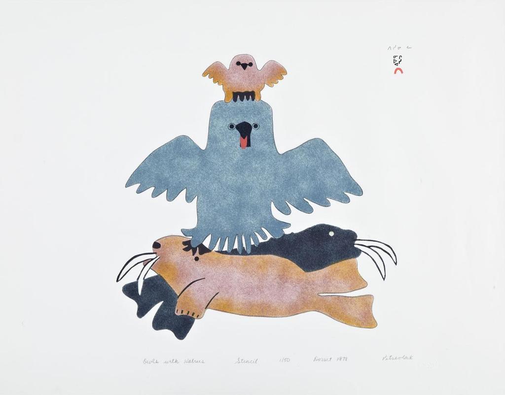 Pitseolak Ashoona (1904-1983) - Owl With Walrus