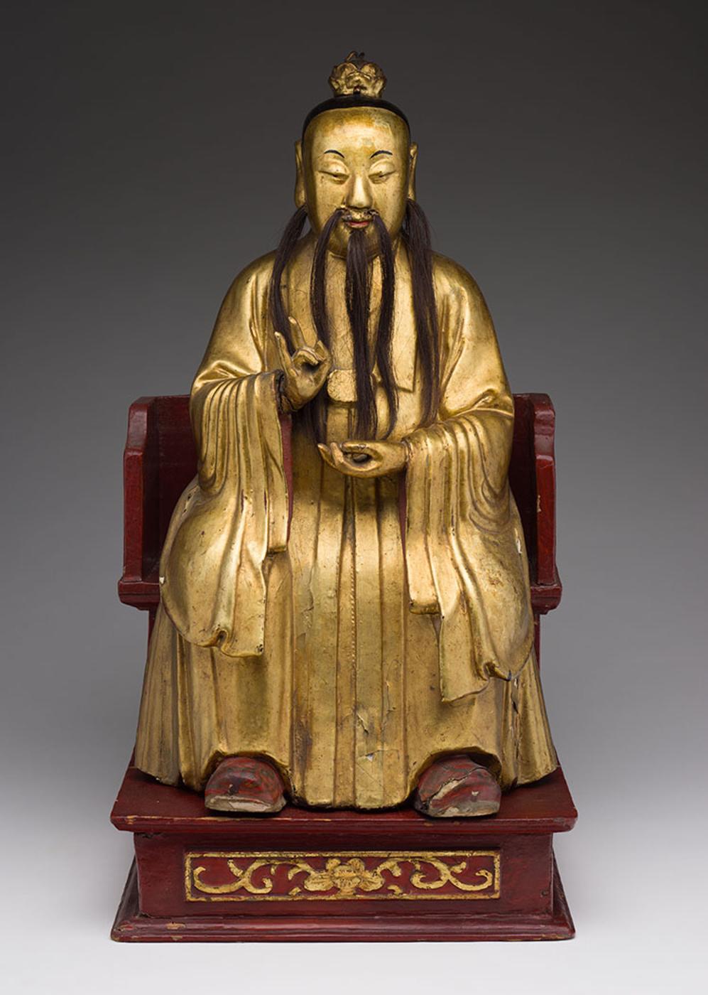 Chinese Art - A Chinese Gilt Lacquer Seated Figure of a Daoist Sage, 19th Century