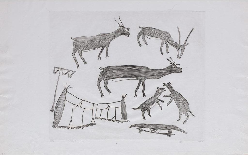 Lukta Qiatsuk (1928-2004) - Caribou Near Tents; Eskimo Family