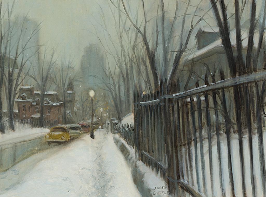 John Geoffrey Caruthers Little (1928-2024) - Romance of Winter Evening, Crépuscule romantique, McTavish Street, Montreal