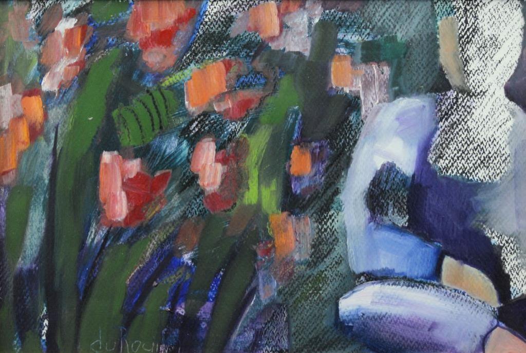 Renee Durocher (1939) - figure in tulip garden