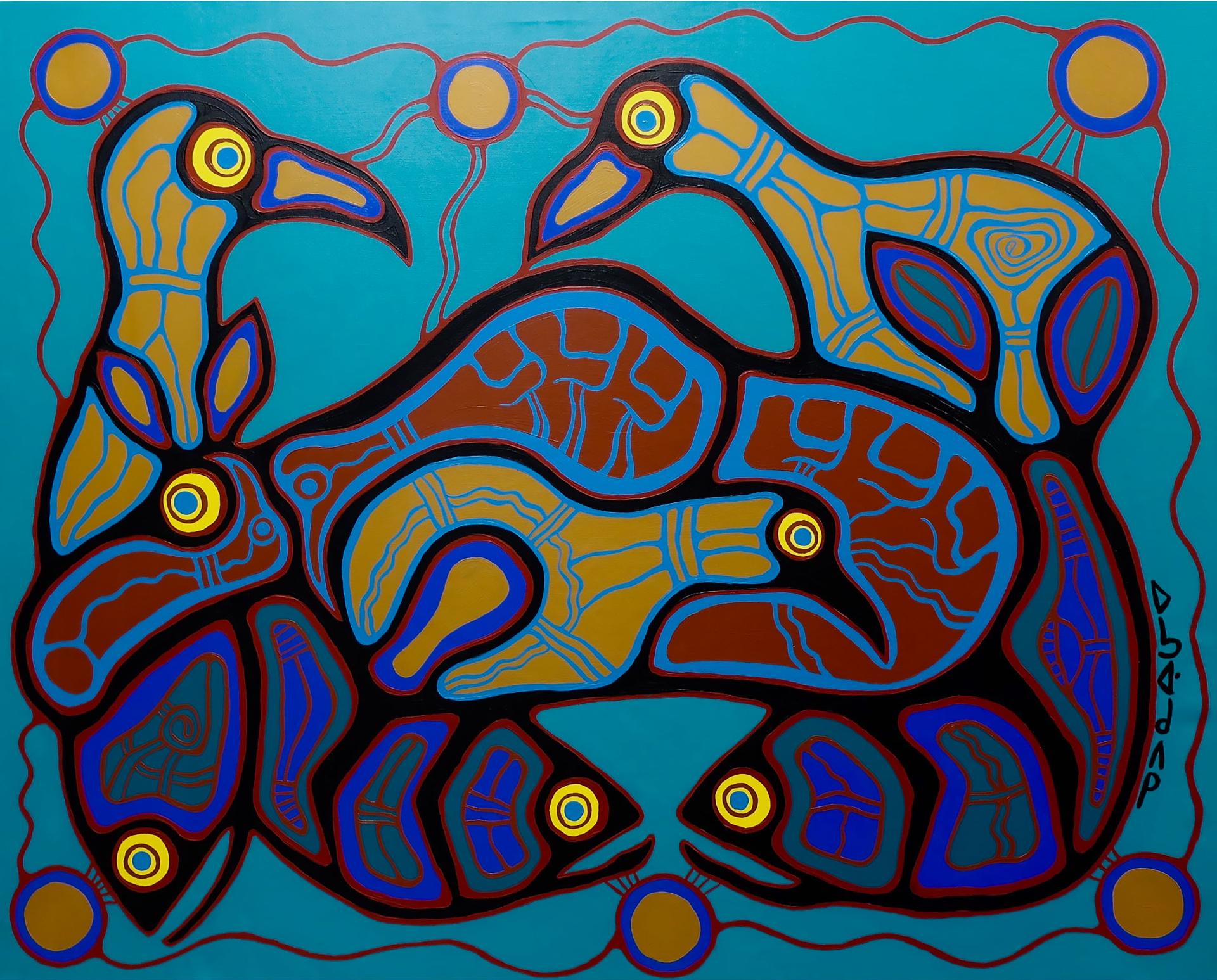 Benjamin Morrisseau - Untitled (Moose, Birds, Fish)