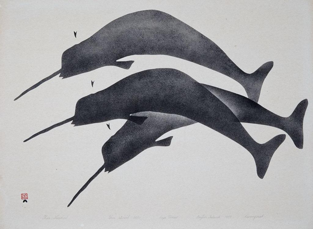 Kananginak Pootoogook (1935-2010) - Three Narwhals