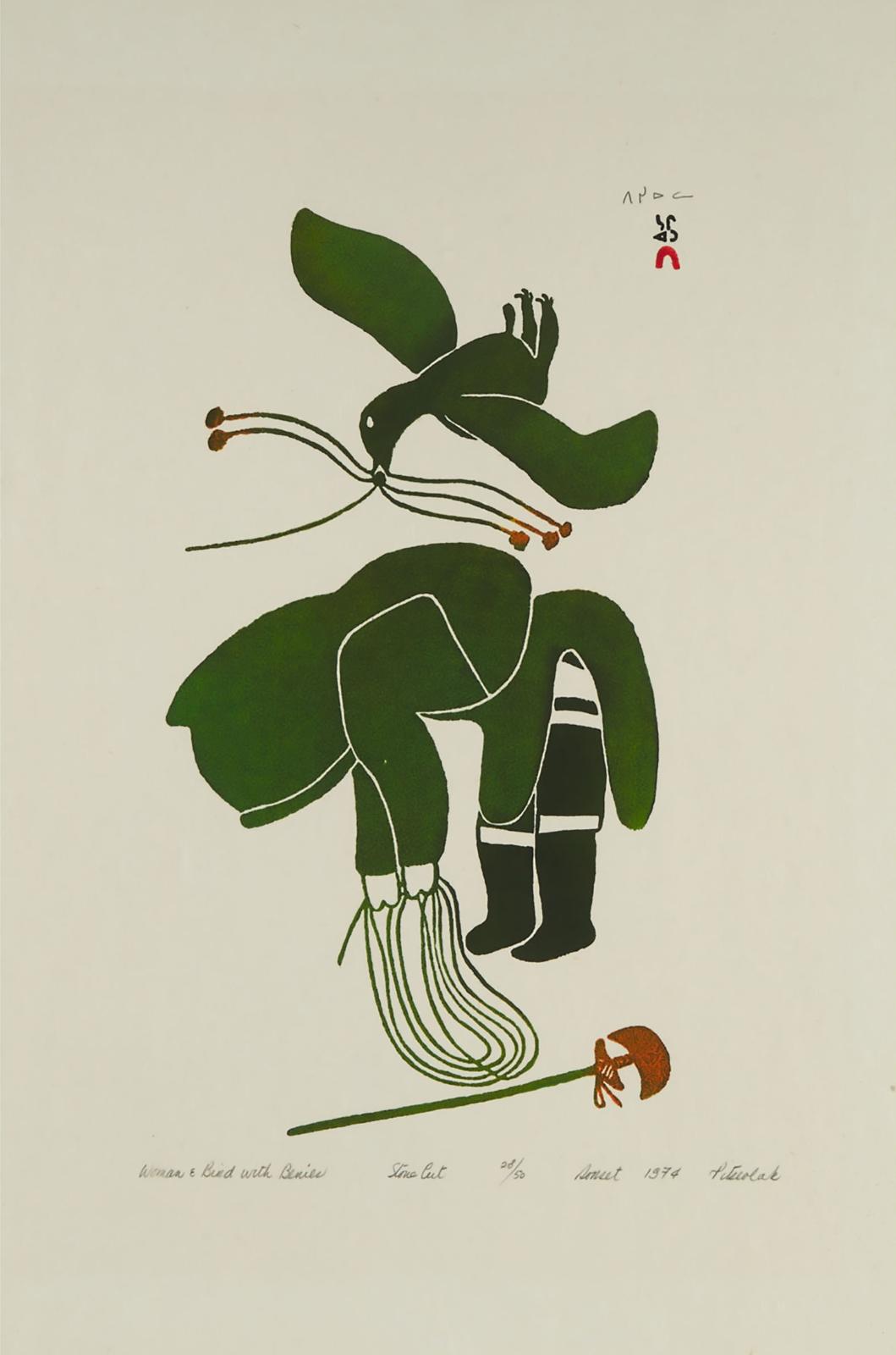 Pitseolak Ashoona (1904-1983) - Woman And Bird With Berries