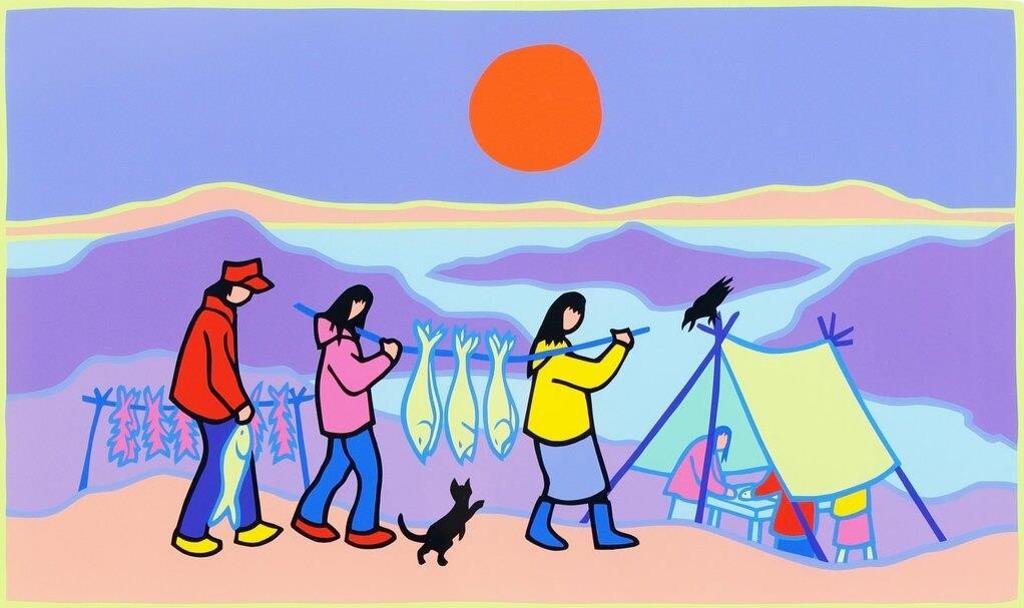 Ted Harrison (1926-2015) - Salmon Run; 1991