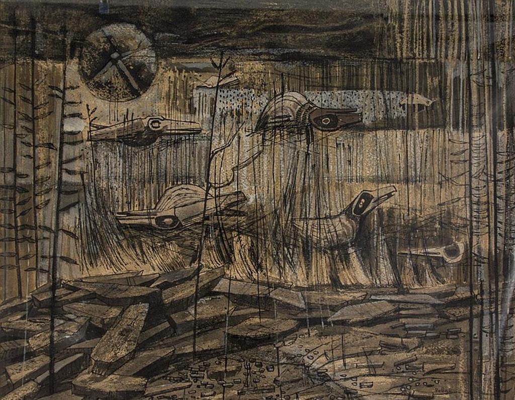 Bruno Joseph Bobak (1923-2012) - Untitled - Landscape with Birds