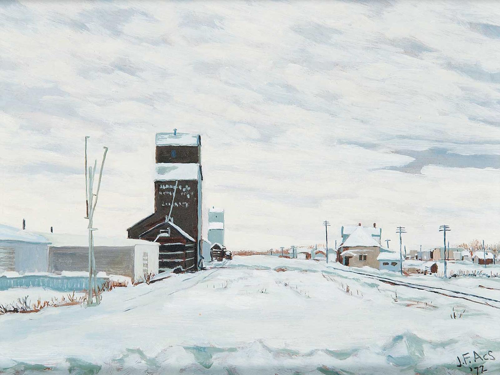 Joseph [Joe] Ferenc Acs (1936) - Lamont Railway Stn. with Grain Elev.
