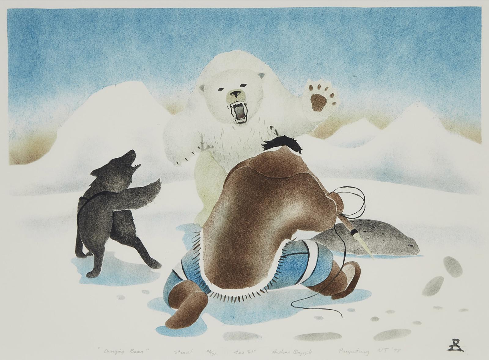 Andrew Karpik Qappik (1964) - Charging Bear; Tracked By A Fox