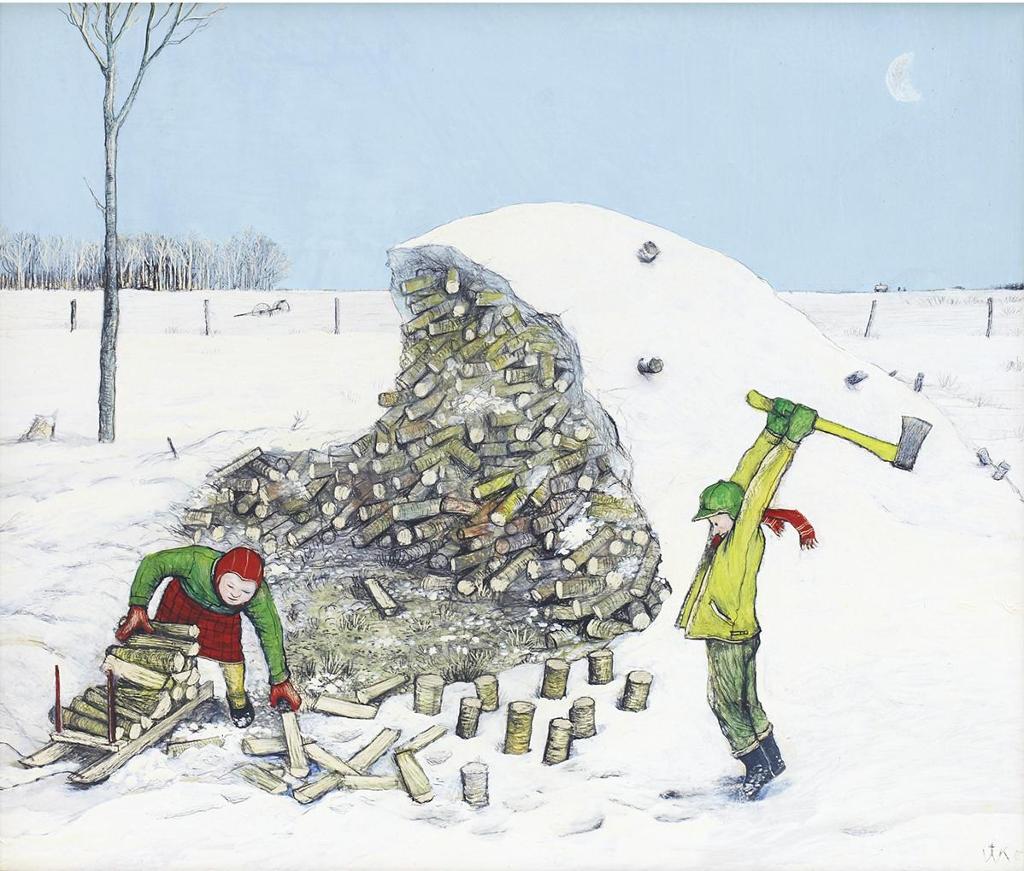 William Kurelek (1927-1977) - Prairie Children Fetching Firewood